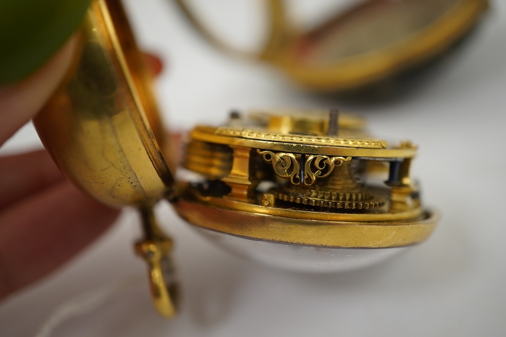 An 18th century gilt metal and leather pair cased key wind verge pocket watch by Samuel Adams, Bromley, Kent, circa 1770
